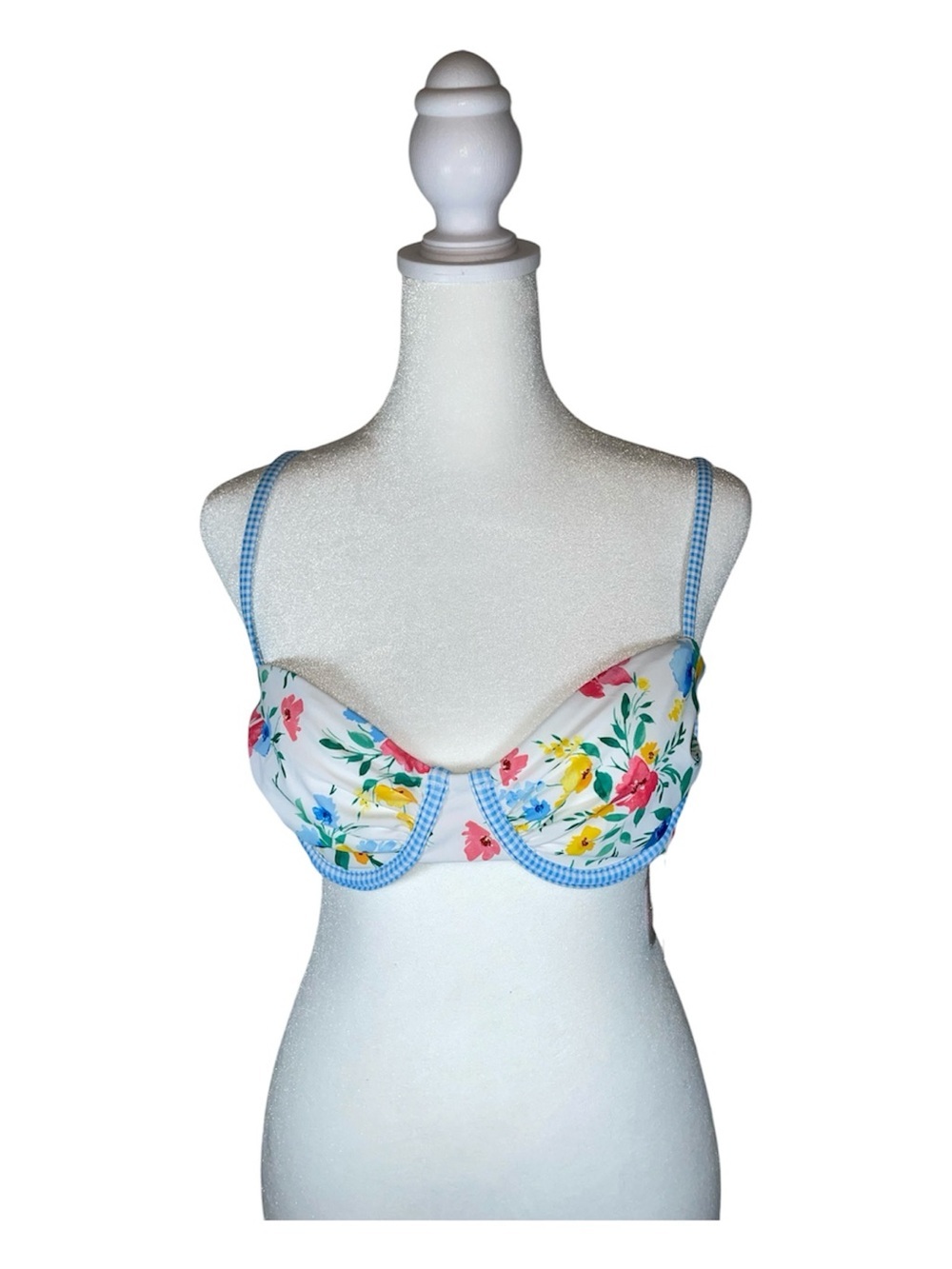 Wild Fable Floral Balconette Bikini Top with Gingham Trim Swim
